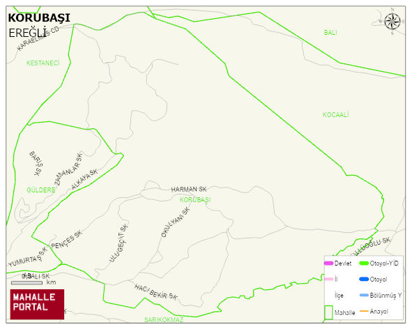KORUBAŞI Mahallesi Haritası | Dağlar, Ovalar ve Akarsu Bilgileri