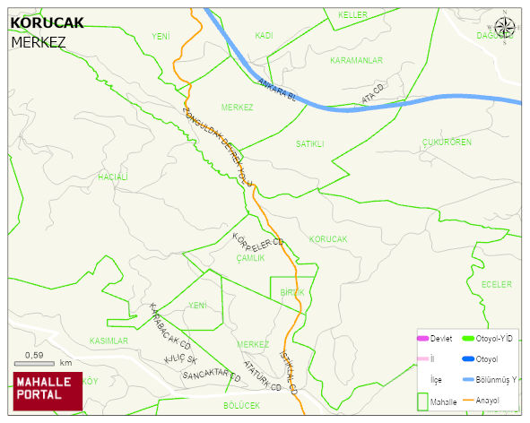 KORUCAK Köyü Haritası | Dağlar, Ovalar ve Akarsu Bilgileri