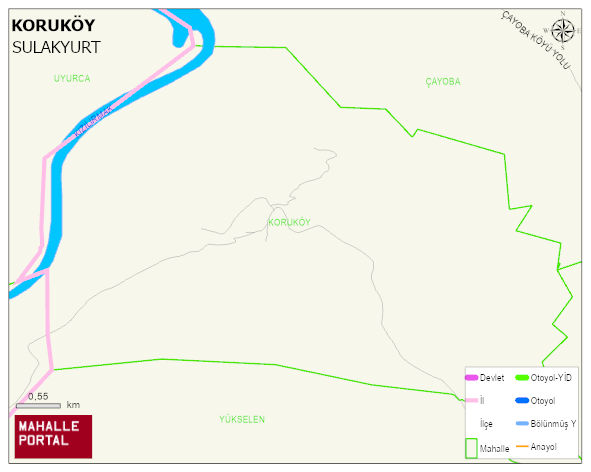 KORUKÖY Köyü Haritası | Dağlar, Ovalar ve Akarsu Bilgileri