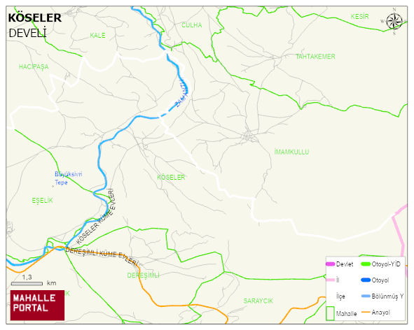 KÖSELER Mahallesi Haritası | Dağlar, Ovalar ve Akarsu Bilgileri