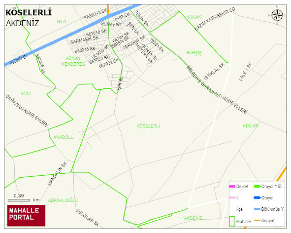 KÖSELERLİ Mahallesi Haritası | Yükselti ve Doğa Özellikleri
