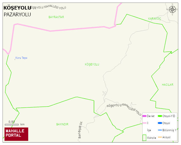 KÖŞEYOLU Mahallesi Haritası | Yükselti ve Doğa Özellikleri