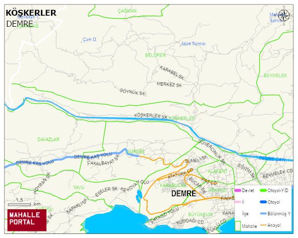 KÖŞKERLER Mahallesi Haritası | Mahalle ve Köy Sınırı