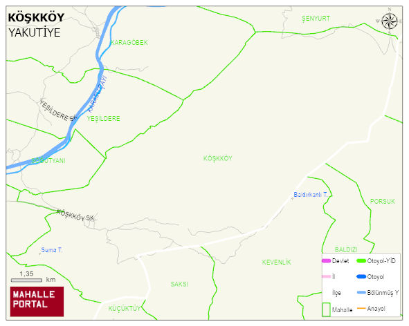 KÖŞKKÖY Mahallesi Haritası | Dağlar, Ovalar ve Akarsu Bilgileri