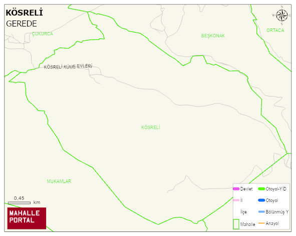 KÖSRELİ Köyü Haritası | Yükselti ve Doğa Özellikleri