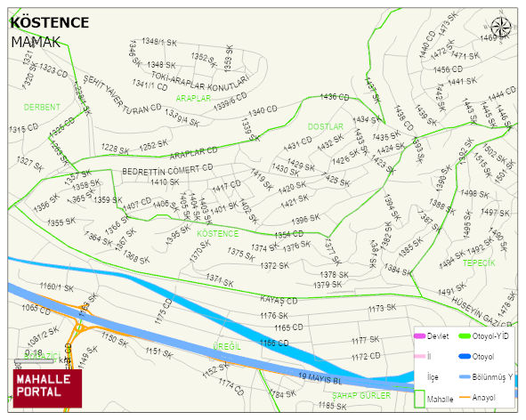 KÖSTENCE Mahallesi Haritası | Sayısal Bölge Görünümü