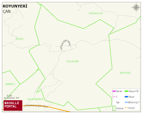 KOYUNYERİ Köyü Haritası | Yükselti ve Doğa Özellikleri