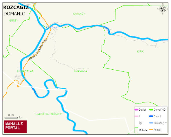 KOZCAĞIZ Köyü Haritası | Mahalle ve Köy Sınırı