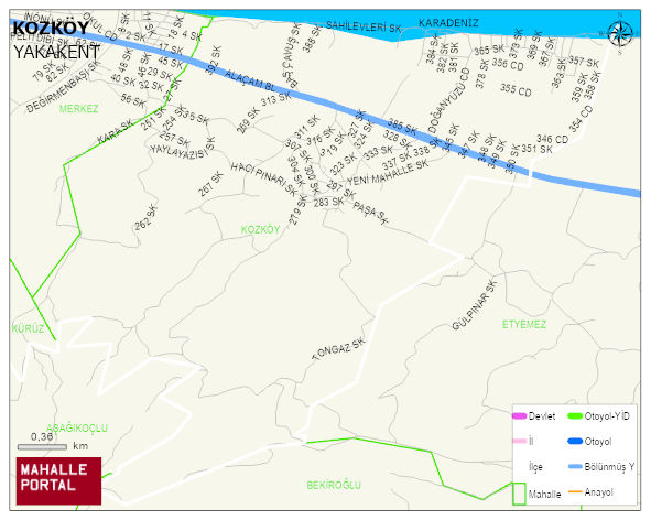 KOZKÖY Mahallesi Haritası | Dağlar, Ovalar ve Akarsu Bilgileri