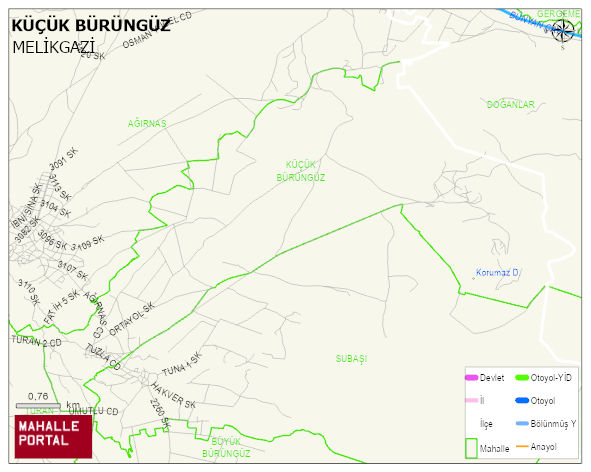 KÜÇÜK BÜRÜNGÜZ Mahallesi Haritası | Mahalle ve Köy Sınırı