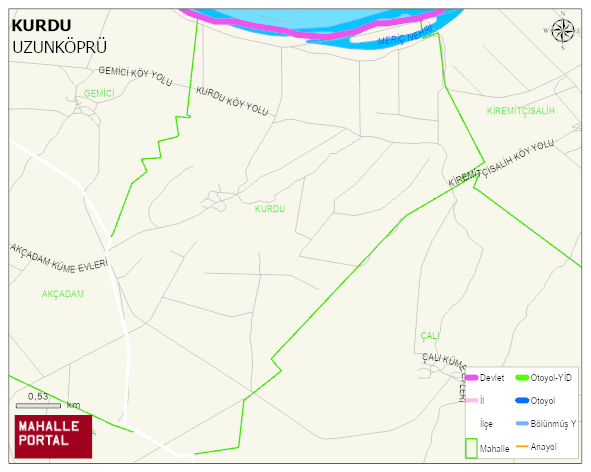 KURDU Köyü Haritası | Dağlar, Ovalar ve Akarsu Bilgileri