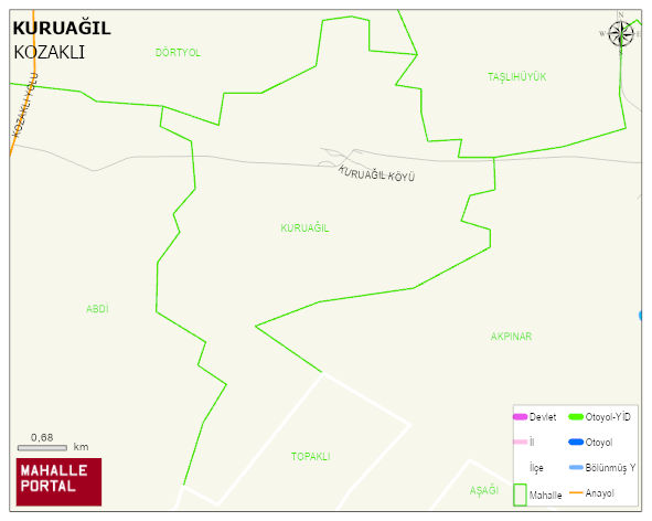KURUAĞIL Köyü Haritası | Yükselti ve Doğa Özellikleri