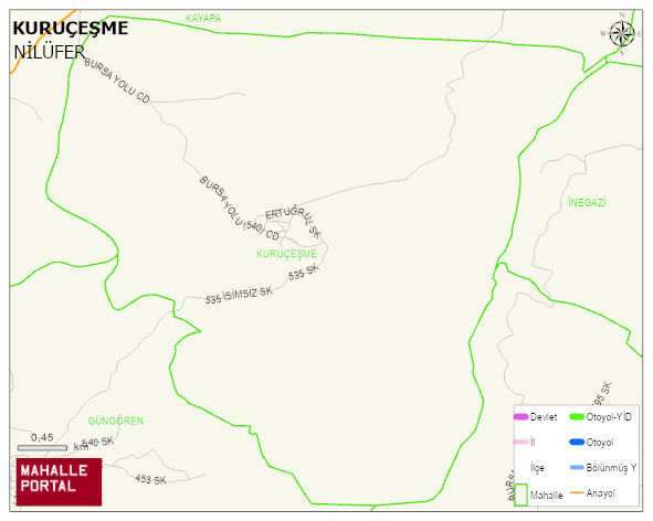 KURUÇEŞME Mahallesi Haritası | Yükselti ve Doğa Özellikleri