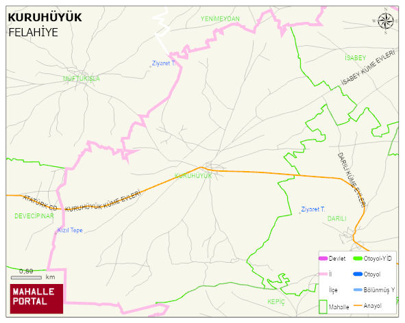 KURUHÜYÜK Mahallesi Haritası | Yükselti ve Doğa Özellikleri