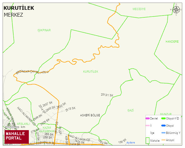 KURUTİLEK Mahallesi Haritası | Dağlar, Ovalar ve Akarsu Bilgileri