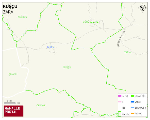 KUŞÇU Köyü Haritası | Yükselti ve Doğa Özellikleri