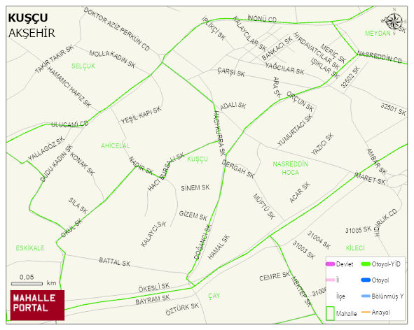 KUŞÇU Mahallesi Haritası | Yükselti ve Doğa Özellikleri