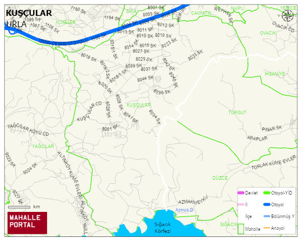 KUŞÇULAR Mahallesi Haritası | Yükselti ve Doğa Özellikleri