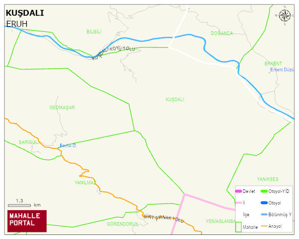 KUŞDALI Köyü Haritası | Dağlar, Ovalar ve Akarsu Bilgileri