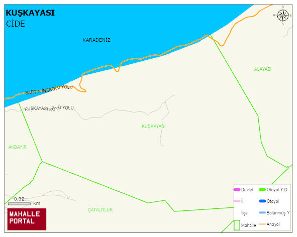 KUŞKAYASI Köyü Haritası | Dağlar, Ovalar ve Akarsu Bilgileri
