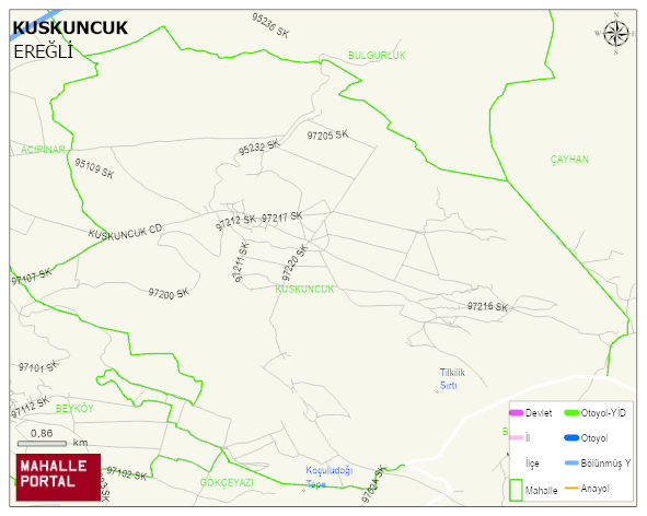 KUSKUNCUK Mahallesi Haritası | Yükselti ve Doğa Özellikleri