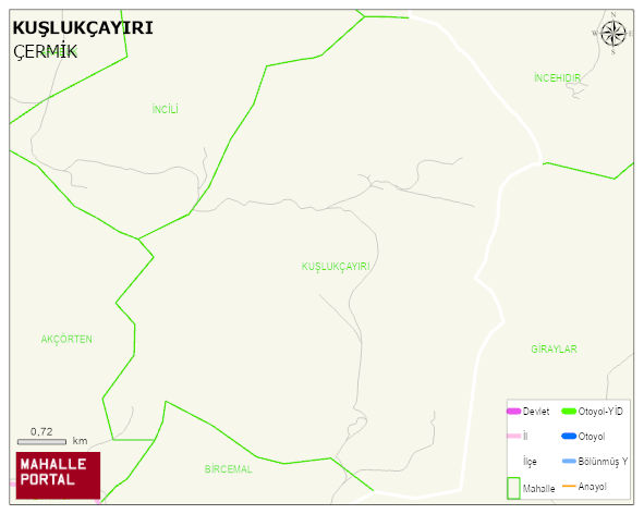KUŞLUKÇAYIRI Mahallesi Haritası | Coğrafi Yapı ve Detaylı Haritası