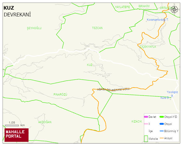 KUZ Köyü Haritası | Yükselti ve Doğa Özellikleri
