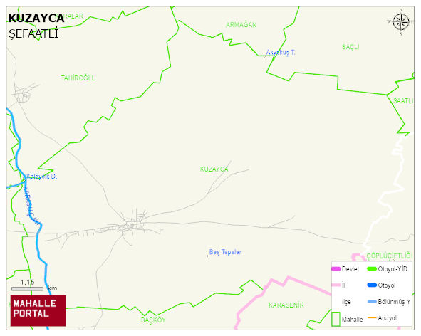 KUZAYCA Köyü Haritası | Dağlar, Ovalar ve Akarsu Bilgileri