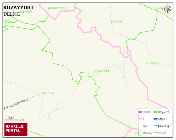 KUZAYYURT Köyü Haritası | Yükselti ve Doğa Özellikleri