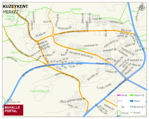 KUZEYKENT Mahallesi Haritası | Yükselti ve Doğa Özellikleri