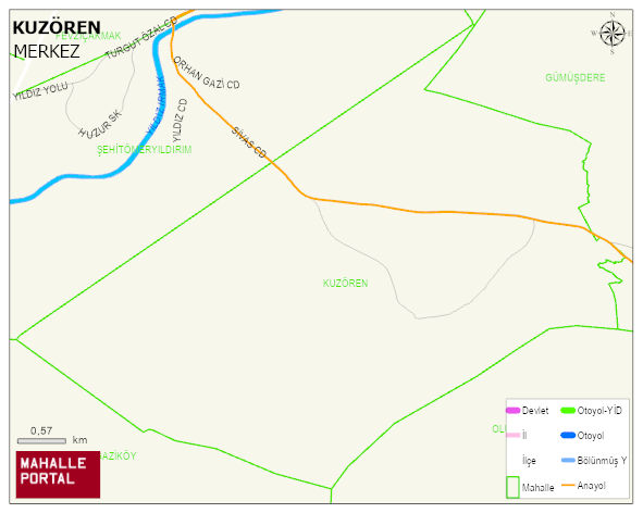 KUZÖREN Köyü Haritası | Yükselti ve Doğa Özellikleri