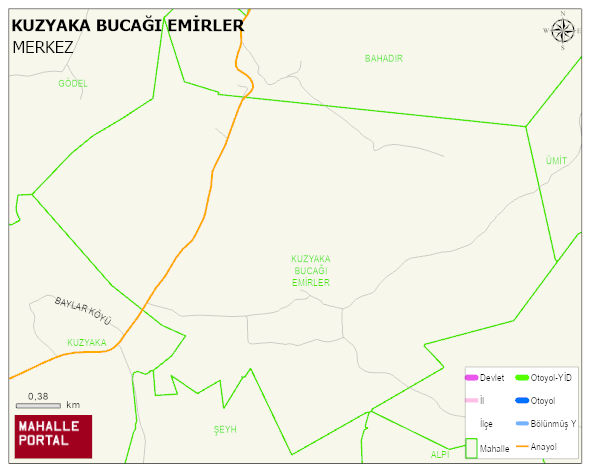 KUZYAKA BUCAĞI EMİRLER Köyü Haritası | Dağlar, Ovalar ve Akarsu Bilgileri
