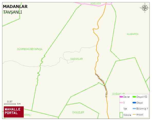 MADANLAR Köyü Haritası | Mahalle ve Köy Sınırı