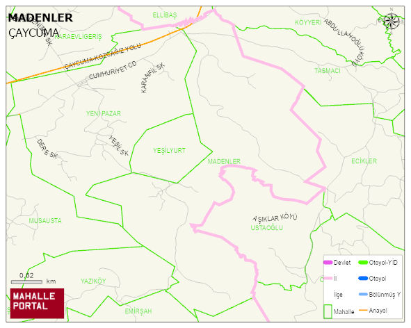 MADENLER Köyü Haritası | Yükselti ve Doğa Özellikleri