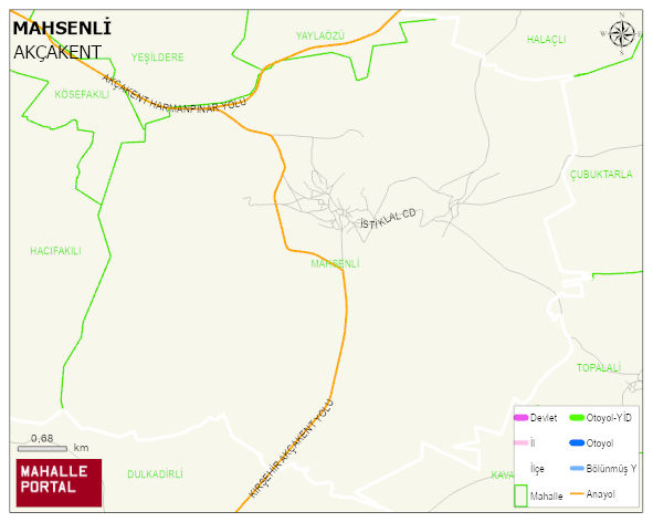 MAHSENLİ Köyü Haritası | Dağlar, Ovalar ve Akarsu Bilgileri