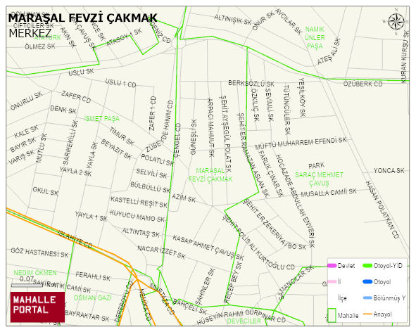 MARAŞAL FEVZİ ÇAKMAK Mahallesi Haritası | Coğrafi Yapı ve Detaylı Haritası