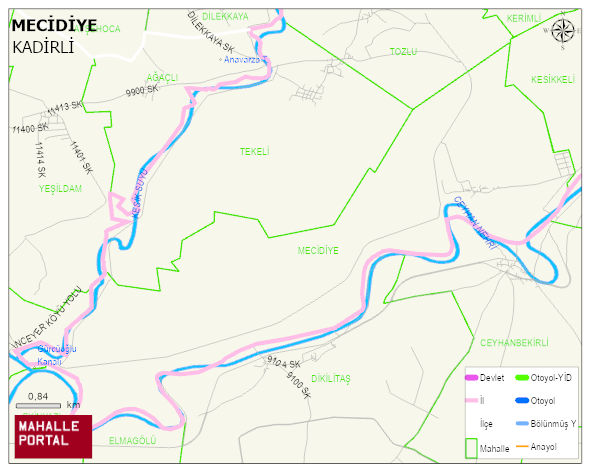 MECİDİYE Köyü Haritası | Dağlar, Ovalar ve Akarsu Bilgileri