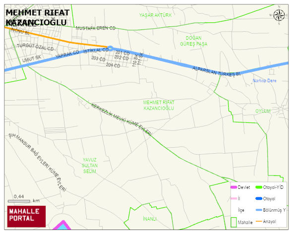 MEHMET RIFAT KAZANCIOĞLU Mahallesi Haritası | Dağlar, Ovalar ve Akarsu Bilgileri
