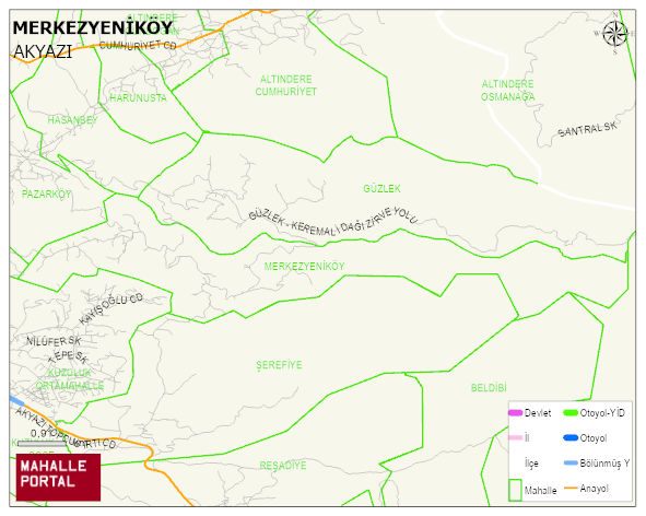 MERKEZYENİKÖY Mahallesi Haritası | Dağlar, Ovalar ve Akarsu Bilgileri