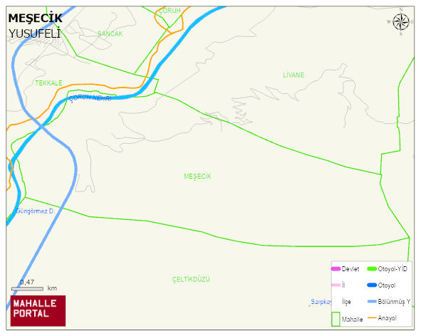 MEŞECİK Köyü Haritası | Dağlar, Ovalar ve Akarsu Bilgileri
