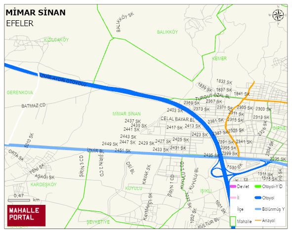 MİMAR SİNAN Mahallesi Haritası | İnteraktif Köy ve Mahalle Sınırları