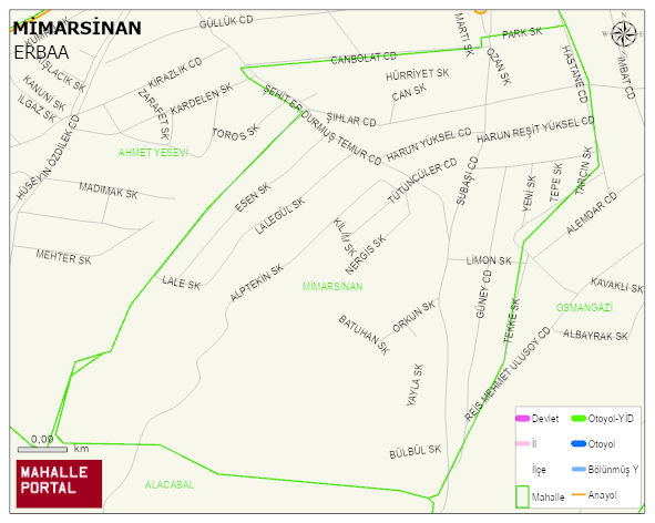 MİMARSİNAN Mahallesi Haritası | Coğrafi Yapı ve Detaylı Haritası