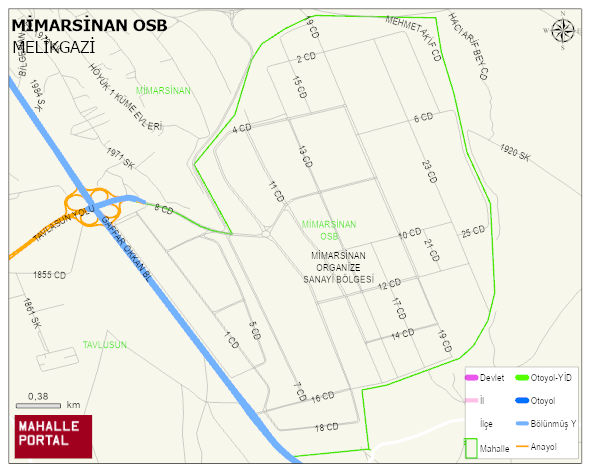 MİMARSİNAN OSB Mahallesi Haritası | Mahalle ve Köy Sınırı