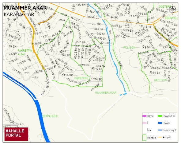 MUAMMER AKAR Mahallesi Haritası | Coğrafi Yapı ve Detaylı Haritası