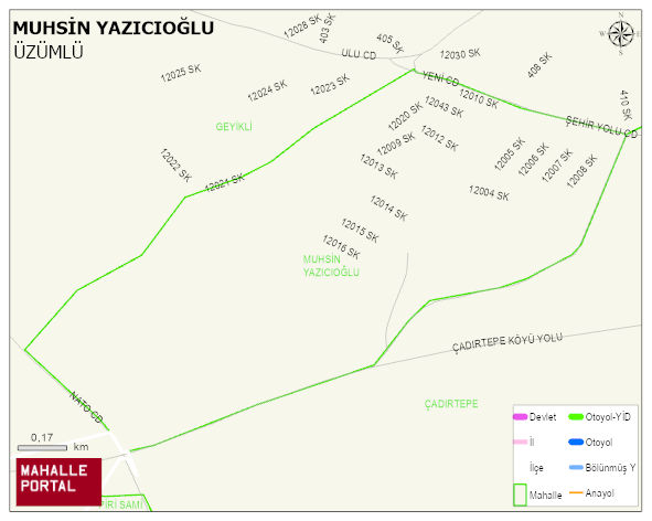 MUHSİN YAZICIOĞLU Mahallesi Haritası | Yükselti ve Doğa Özellikleri