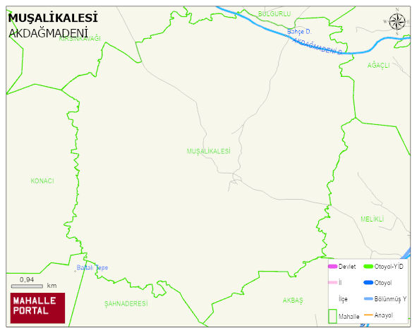 MUŞALİKALESİ Köyü Haritası | Yükselti ve Doğa Özellikleri