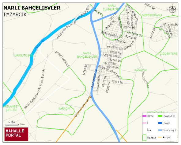 NARLI BAHÇELİEVLER Mahallesi Haritası | Mahalle Sokak Haritası