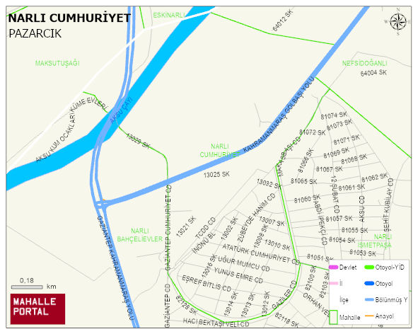 NARLI CUMHURİYET Mahallesi Haritası | Mahalle ve Köy Sınırı