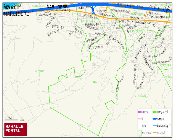 NARLI Mahallesi Haritası | Yükselti ve Doğa Özellikleri