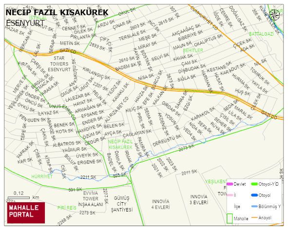 NECİP FAZIL KISAKÜREK Mahallesi Haritası | Mahalle ve Köy Sınırı